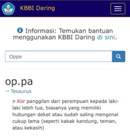 Word "Oppa" in KBBI